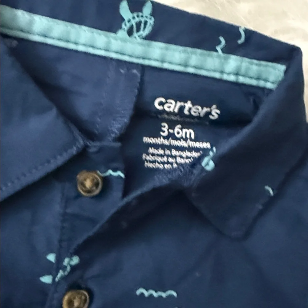 Carter's Navy Short-Sleeve Turtle Print Romper